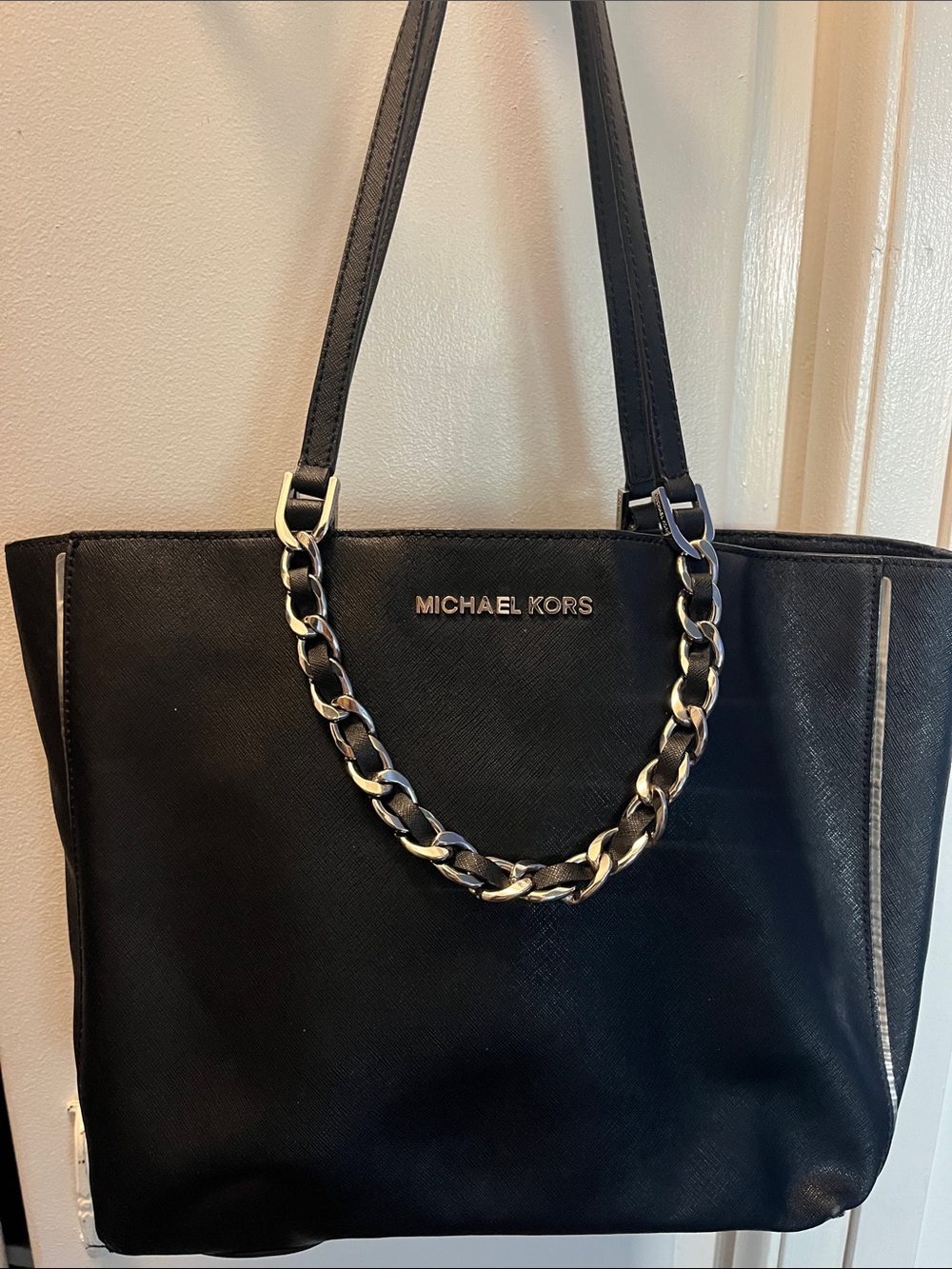 Michael Kors Black Tote with Gold Chain Handles
